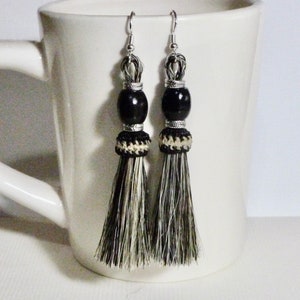 Horse Hair Tassel Earrings, Equestrian Gray Cowgirl Gift