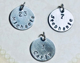 Add a Charm Hand Stamped Sterling Silver 5/8" Personalized Sports Name Number Charm - Add on Add a Name Charm