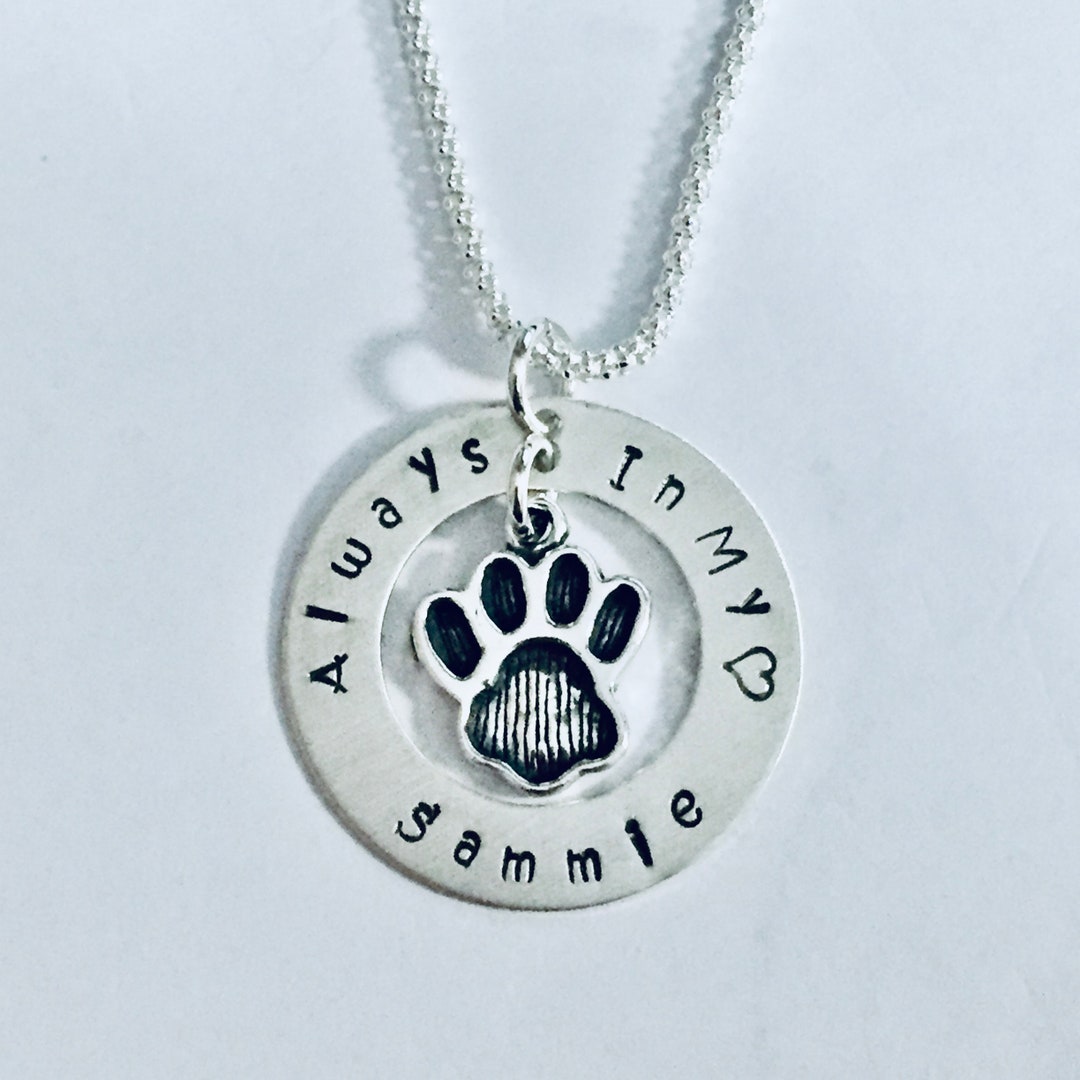 Personalized Sterling Silver Dog Paw Necklace: Hand Stamped Memorial ...
