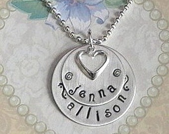 Hand Stamped Sterling Silver Mothers Celebration Double Circle Necklace