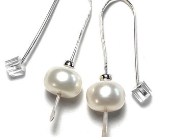 Argentium Silver White Cultured Freshwater Pearl Earrings