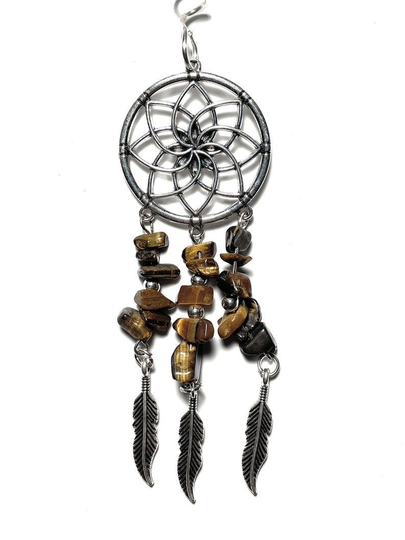 Air Plant Hanger, Hanging Dreamcatcher Tillandsia Wire Wrapped Holder with Tigers Eye Beads image 3