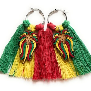 Hand Painted Rasta Lion Hoop Earrings