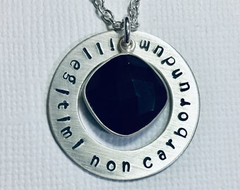 Illegitimi Non Carborundum Hand Stamped Sterling Silver Necklace, Don't Let The Bastards Grind You Down with Black Onyx Gemstone