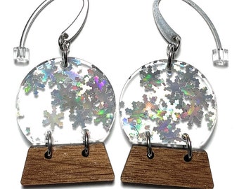 Glitter Snowflake Snow Globe Earrings