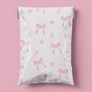 10 x 13 roze coquette-verzendtassen met strik | Polymailers voor zwaar gebruik | Sterke duurzame verzendverpakkingen | Waterdicht | Zelfklevend | Leuke verpakking