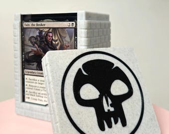 Black Standard Deck Box | Swamp Lid | Stone Textured Walls | MTG Card Display and Storage for TCG Decks Plus Sideboard