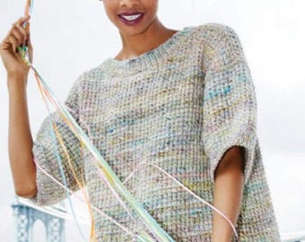 Crew-neck pullover pattern, made with Noro Silk Garden Solo, digital knitting pattern download
