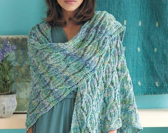 Cable and Cleft Shawl pattern, made with Noro Kakigori yarn, digital knitting pattern download