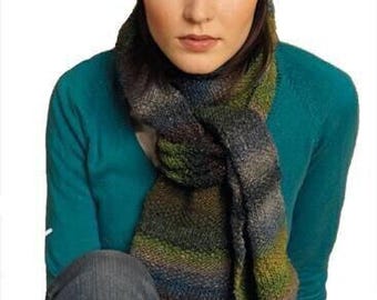 Cowslip Hat and Scarf, made with Noro Silk Garden Yarn, digital knitting pattern download