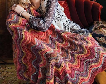 Feather-and-Fan Lace Blanket pattern, made with Noro Silk Garden, digital knitting pattern download