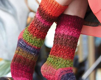 Lace and Rib Socks made with Noro Silk Garden Sock Yarn, digital knitting pattern download