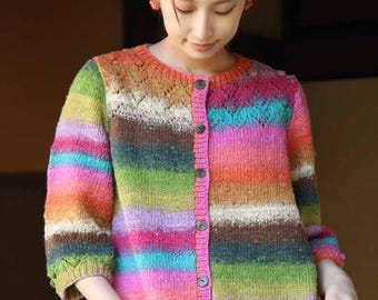 Zaimokuza cardigan pattern, made with Noro Haruito, digital knitting pattern download