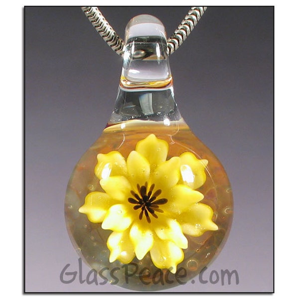 Glas Blumen Anhänger Lampwork fokale Halskette - Frieden Glas Glasschmuck (4958)