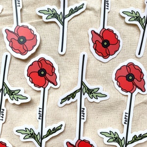 Sticker coquelicot imperméable - Sticker floral en vinyle durable pour ordinateurs portables, bouteilles d'eau et plus - Commémoration