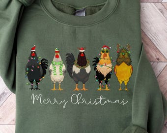 Funny Christmas Chicken Sweatshirt, Weihnachtspullover Damen, Ugly Christmas Sweater, Family Pajamas Gift, Weihnachtspullover Herren