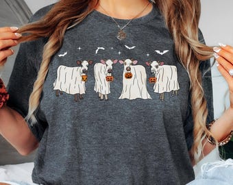 Halloween Cow Shirt, Funny Cow Shirt, Cow Gifts, Funny Animal Shirt for Halloween, Ghost Shirt, Cow Lover Gift, Halloween Farm Animal Tshirt