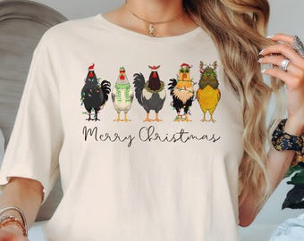 Funny Christmas Chicken Tshirt, Funny Farmer Shirt, Funny Gift for Farmer, Christmas Gift for Farmer, Women Christmas Shirt, Funny Christmas