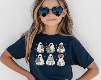 Reading Ghost Halloween Kids Shirt, Kids Halloween Shirt, Cute Halloween Shirt, Ghost Shirt Kids, Book Lover Halloween, Halloween Kids Shirt