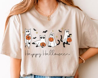 Maglietta di Halloween, Maglietta con gatto di Halloween, Maglietta divertente di Halloween per adulti, Maglietta con gatto di Halloween, Regali di Halloween, Maglietta di Halloween, Maglietta di Halloween