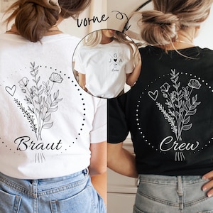 Camisetas personalizadas Jga, Camiseta Jga Damen Blumen, Camisetas Jga Crew, Camiseta Jga Braut Team, Camiseta Braut Jga Geschenk, Camiseta Jga Mujer imagen 1