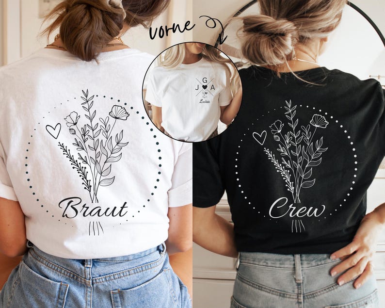 Camisetas personalizadas Jga, Camiseta Jga Damen Blumen, Camisetas Jga Crew, Camiseta Jga Braut Team, Camiseta Braut Jga Geschenk, Camiseta Jga Mujer imagen 1
