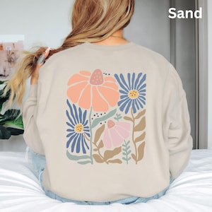 Boho Blumen Pullover, Blumen Shirt, Blumenprint Pullover, Damen Hoodie Wildblumen, Blumenpullover Frauen, Muttertagsgeschenk Blumenshirt