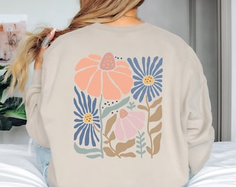 Boho Floral Sweatshirt, Wildflower Crewneck, Cottagecore Pullover, Vintage Flower Sweater, Botanical Boho Gift for Women