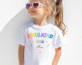 Personalisiertes Tshirt für Schulkind, Einschulung 2026 Shirt, Schulkind 2026 Shirt mit Namen für Mädchen und Jungen, Schulkind Shirt