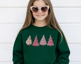 Pinke Weihnachtsbäume Pullover für Kinder, Weihnachtspullover Kinder Weihnachtspullover Mädchen Weihnachtsgeschenk Mädchen Weihnachtssweater