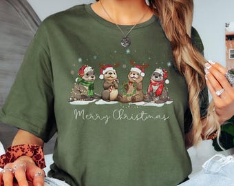 Camiseta navideña de nutria, camiseta de nutria, camiseta navideña divertida, camiseta de nutria, camiseta para amantes de los animales, regalo de nutria, camiseta navideña divertida de animales