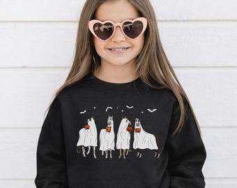 Halloweenpullover Pferde Geschenke für Mädchen, Pferde Mädchen Halloween Shirt, Pferde Shirt für Halloween Kindershirt, Halloween Pullover