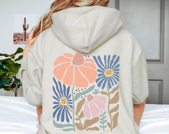 Boho Flower Hoodie with Mushroom, Boho Tops, Mushroom Sweater, Boho Tshirt, Mushroom Shirt, Boho Floral Shirt, Back Print Hoodie, Boho Shirt