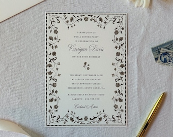 Chocolate Brown Floral Invitations | Elegant Dinner Party Invites | Customizable for Any Occasion
