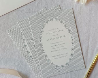 Dusty Blue Stripe Invitation: Hand-Drawn Floral, Bridal Shower