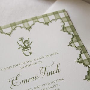 Gingham Garden Party Invitation Suite for baby shower, bridal shower or garden party. Choose from a suite of beautiful pre-existing designs & customize with your specific details. These options are great for a shorter turn-around time!