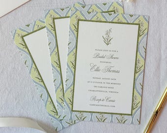 Lily of the Valley Bridal Shower Invitation Printed | Spring Floral Baby Shower Invite | Hand Drawn Garden Party Stationery