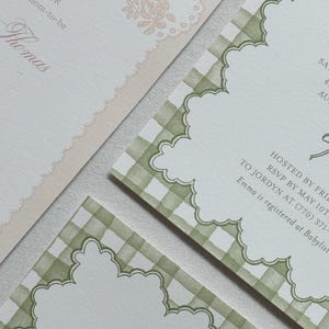 Gingham Garden Party Invitation Suite for baby shower, bridal shower or garden party. Choose from a suite of beautiful pre-existing designs & customize with your specific details. These options are great for a shorter turn-around time!