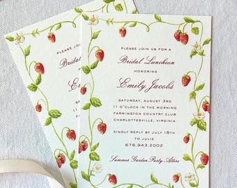Strawberry Bridal Shower Invitation Printed | Berry Sweet Baby Shower Invite | Watercolor Garden Party Stationery