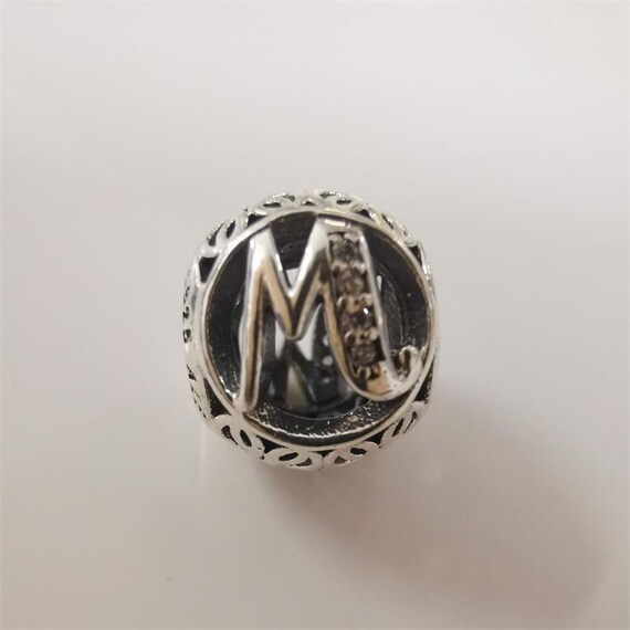 ChicSilver 925 Sterling Silver Letter Charm - Initial M, Vintage Design With CZ, Fits Most European Bracelets