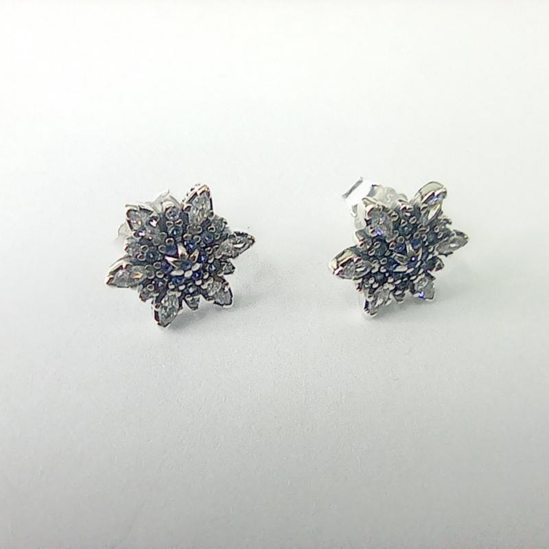 ❀みみ❀ PANDORA Stud Earrings Clear & Blue Crystalized Snowflake - Etsy