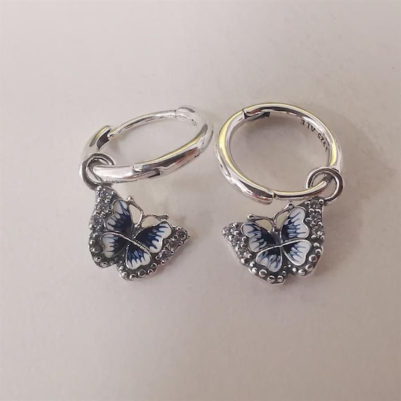 Pandora Sterling Silver Sparkling S925 Blue Butterfly Stud
