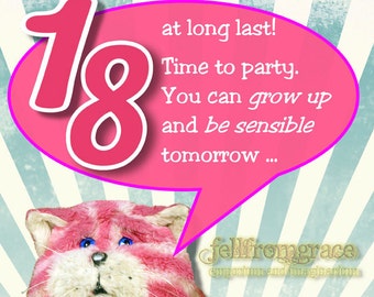 Printable Bagpuss 18yrs Birthday card  Instant download