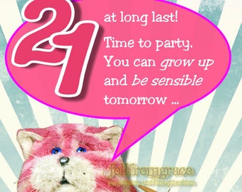 Printable Bagpuss 21st Birthday card  Instant download