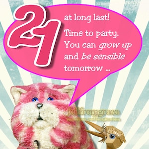Printable Bagpuss 21st Birthday card  Instant download