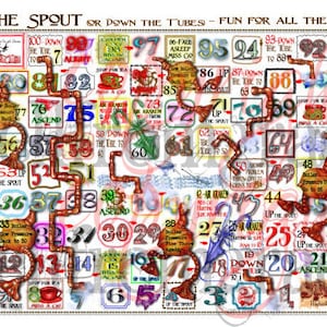 Printable Steampunk Snakes and ladders/chutes & Ladders Board Game 'Up the Spout'  - Original artwork + Free PC Jigsaw