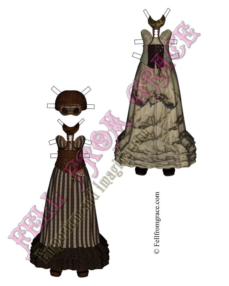 Printable Steampunk Sadie Dress Up Paper Doll & 10 outfits to print at home Great gift Idea Download now image 3