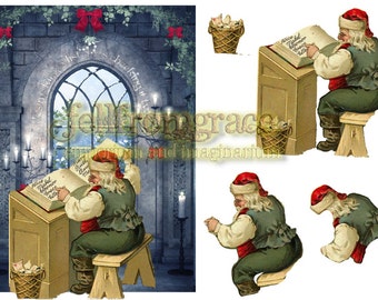 Printable - Vintage collage Christmas santa card with 3d decoupage set - Instant download