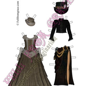 Printable Steampunk Sadie Dress Up Paper Doll & 10 outfits to print at home Great gift Idea Download now image 5