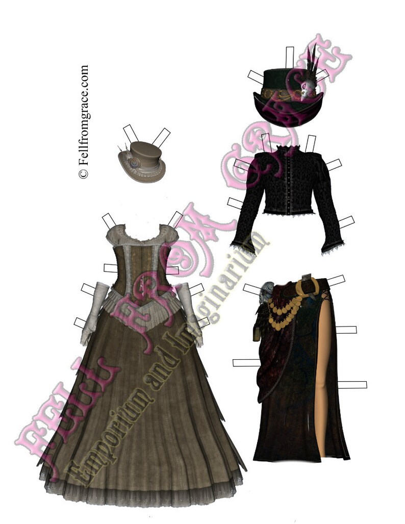 Printable Steampunk Sadie Dress Up Paper Doll & 10 outfits to print at home Great gift Idea Download now image 5